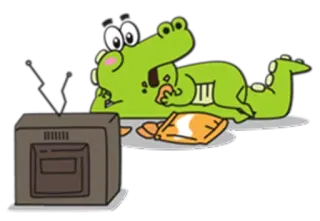 🐊 漫画, ワニ, テレビ, おやつ, 怠惰, リラックス, チップス, 食べ物 telegram sticker