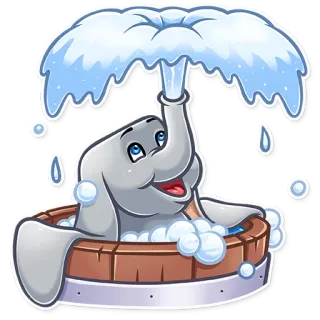 🛀 Elefant, Wasser, Cartoon, Niedlich, Dusche, Tier whatsapp sticker