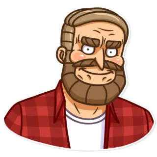 😃 pria, kartun, berjenggot, kemeja flanel, karakter telegram sticker
