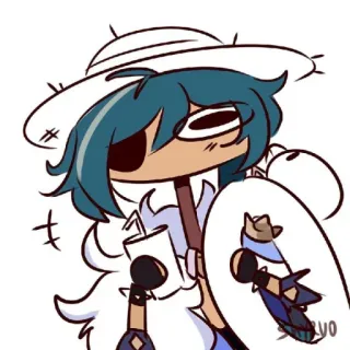 🐾 Kaeya Genshin Impact Anime, Kaeya, Genshin Impact, Desenho animado, Chapéu, Bebida telegram sticker