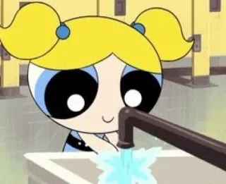 🚰 Bubbles Powerpuff Girls Desenho animado, Docinho, As Meninas Superpoderosas, Água, Lavar as mãos telegram sticker