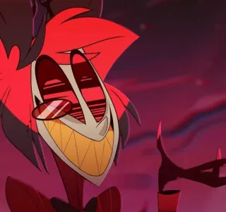 🍾 Alastor Hazbin Hotel kreskówka, demon, uśmiechnięty, czerwony, hotel telegram sticker