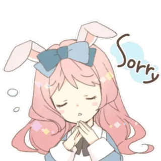 🙏 Sorry извинение, прости, милый, зайчик, девушка, розовый, аниме telegram sticker