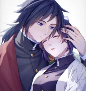 🌟 Giyu Tomioka, Shinobu Kocho Demon Slayer Anime, Pareja, Personajes, Demon Slayer, Giyu Tomioka, Shinobu Kocho, Cariñoso, Abrazo telegram sticker