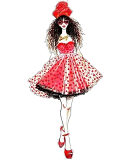 😎 Baby Mode, Frau, Kleid, Rot, Illustration, Herz, Mädchen, Hut telegram sticker