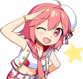 😉 Anime, Leuk, Meisje, Groet, Roze, Vrolijk, Ster telegram sticker