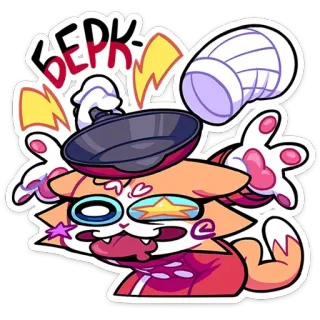 🤯 БЕРК! cat, frying pan, volleyball, dizzy, cartoon, sticker, comic telegram sticker