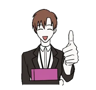 👍 Anime, Homme d'affaires, Dessin animé, Sourire, Pouce levé whatsapp sticker