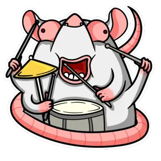 🤘 rata, baterista, música, animal, dibujo animado, roedor, batería, banda telegram sticker