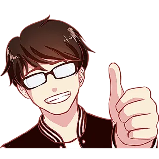 👍 Kartun, Anime, Kacamata, Jempol ke atas, Positif, Pria, Senang, Senyum telegram sticker