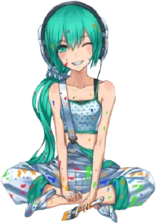 😁 อนิเมะ ผู้หญิง, หูฟัง, สี, งานศิลปะ, น่ารัก, หญิงสาว telegram sticker