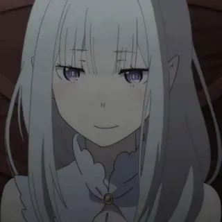 🤍 Emilia Re:Zero anime, ragazza, capelli bianchi, occhi viola, sorriso telegram sticker