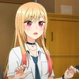 😧 Marin Kitagawa My Dress-Up Darling Anime, Süß, Mädchen, Choker, Blond, Rosa telegram sticker