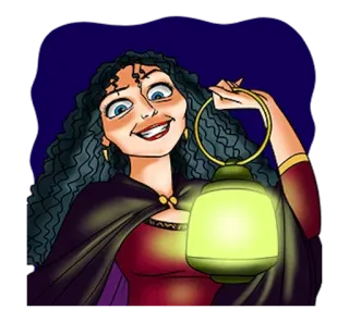 👸 Mother Gothel Tangled Cartoon, Disney, Bösewicht, Frau, Laterne whatsapp sticker