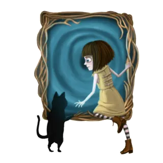 🪟 소녀, 고양이, 창문, 판타지, 갈색 머리, 만화 telegram sticker