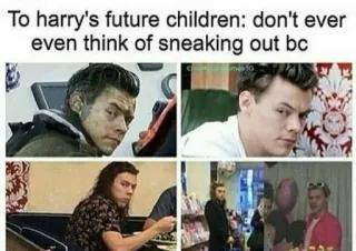 😶 Harry Styles To harry's future children: don't ever even think of sneaking out bc Harry Styles, Celebrity, Meme, Funny, Parenting, Sneaking out telegram sticker