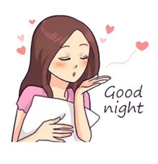 💤 Good night good night, girl, pillow, hearts, sleepy telegram sticker