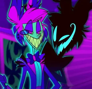 🍾 Vox Hazbin Hotel demon, złoczyńca, radio, cień, fioletowy telegram sticker