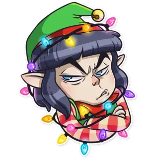 😒 elfo, natal, luzes, desenho animado, engraçado, feriado, festivo telegram sticker