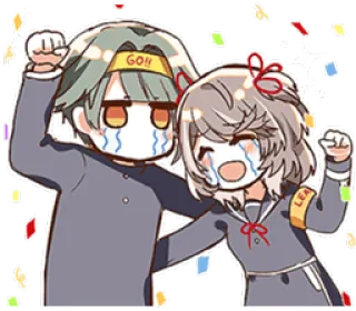 😭 GO!! Anime, École, Fête, Larmes, Acclamations whatsapp sticker