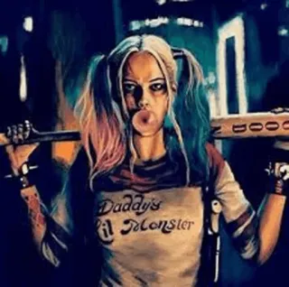 😪 Harley Quinn Suicide Squad Daddy's lil Monster Harley Quinn, Suicide Squad, DC Comics, villain, baseball bat telegram sticker