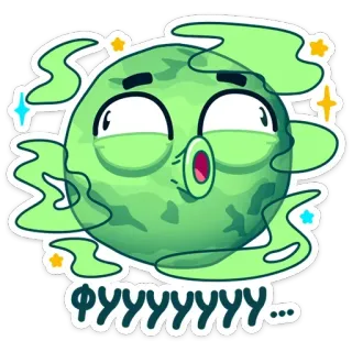 🤢 ФУУУУУУУУ... planet, cartoon, expression, green, stars, exhausted telegram sticker