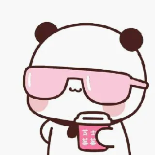 🧡 百香果茶 Panda, Kawaii, Bebendo, Bebida, Óculos de sol, Desenho animado telegram sticker