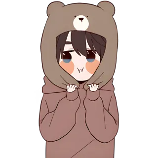 😐 cute, cartoon, bear hoodie, anime style, kawaii, chibi telegram sticker