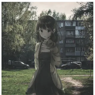 🌿 Anime, Fille, Appartement, Ville, Arbres, Voiture telegram sticker