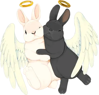 🐰 Hase, Kaninchen, Engel, süß, schwarz weiß, Tier, Flügel, Halo whatsapp sticker