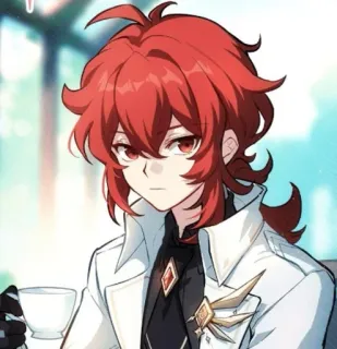 🌟 Diluc Genshin Impact Anime, Karakter, Rambut merah, Genshin Impact, Game whatsapp sticker