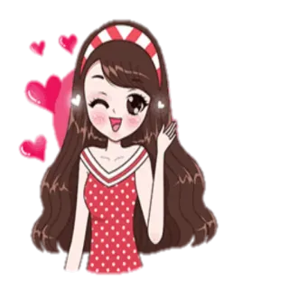 👋 Desenho animado, Mulher, Bonito, Corações, Acenando telegram sticker