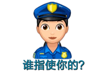 😐 谁指使你的? Polizist, Frau, Uniform, Frage whatsapp sticker
