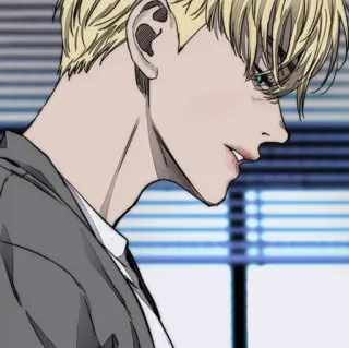 🍸 estilo anime, pelo rubio, masculino, retrato, ilustración whatsapp sticker