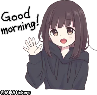 🌤 Good morning! bom dia, saudação, garota anime, fofo, acenando telegram sticker
