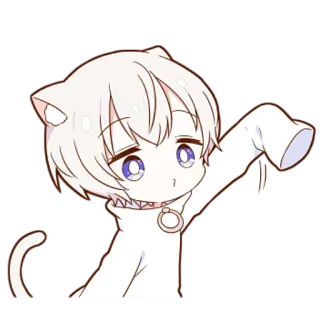 👋 Anime, Katze, Chibi, Kawaii, Süß, Weißes Haar, Cartoon whatsapp sticker