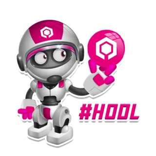 😇 #HOOL robot, hashtag, pink, white, character, mascot whatsapp sticker