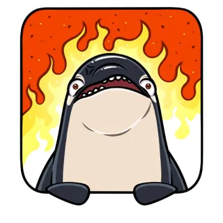 🔥 범고래, 킬러 고래, 불, 만화, 화난, 바다 생물, 동물 telegram sticker
