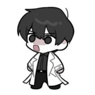 👣 Chibi, Anime, Manga, Charakter, Weißer Kittel, Schwarze Haare whatsapp sticker
