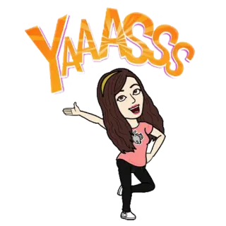 💅 YAAASSS Bitmoji, Sì!, Festa, Eccitato/a, Ragazza, Cartone animato, Affermativo telegram sticker
