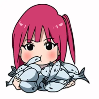 🍽 fisch, anime, süß, chibi, mädchen, essen, illustration, cartoon whatsapp sticker