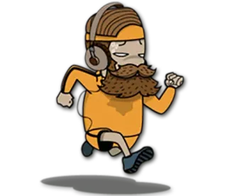 🏃 running, cartoon, jogging, exercise, fitness, headphones, beard, man telegram sticker