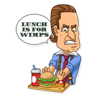 🥐 LUNCH IS FOR WIMPS almoço, fracotes, hambúrguer, humor, citação, desenho, comida telegram sticker