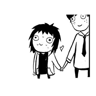 💏 cartoon, love, couple, cute, relationship, black and white telegram sticker