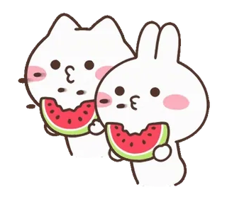 🍉 고양이, 토끼, 수박, 귀여운, 카와이 telegram sticker