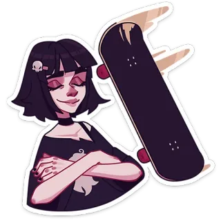 🧘‍♂ девушка, скейтборд, скейтер, мультфильм, стикер, эмо telegram sticker