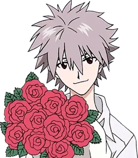 😍 Kaworu Nagisa Neon Genesis Evangelion Anime, Kaworu, Evangelion, Mawar, Bunga telegram sticker