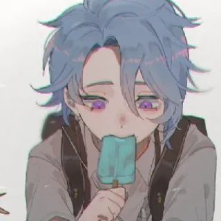 🍧 Anime, Manga, Glace, Yeux violets, Cheveux bleus, Personnage telegram sticker
