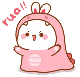 🍼 lua!! fofo, kawaii, dinossauro, coelho, rosa, desenho animado, animal telegram sticker