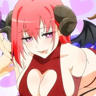 😜 Anime, Dämon, Teufel, Mädchen, Hörner, Flügel, rote Haare telegram sticker